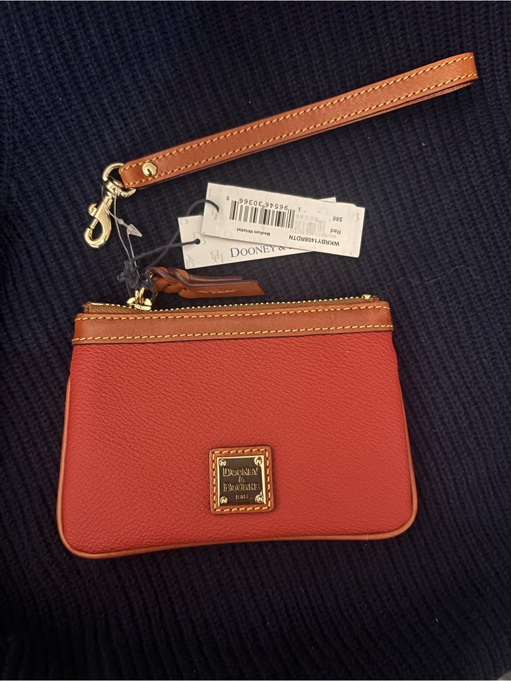 Dooney & Bourke Red Leather Wristlet with Tan Trim